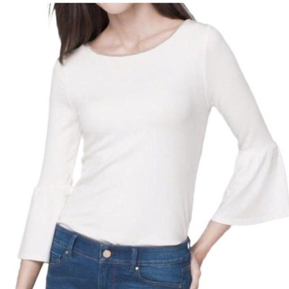 White House Black Market Ball Chain Bell Sleeve Top size Medium Ivory Cream